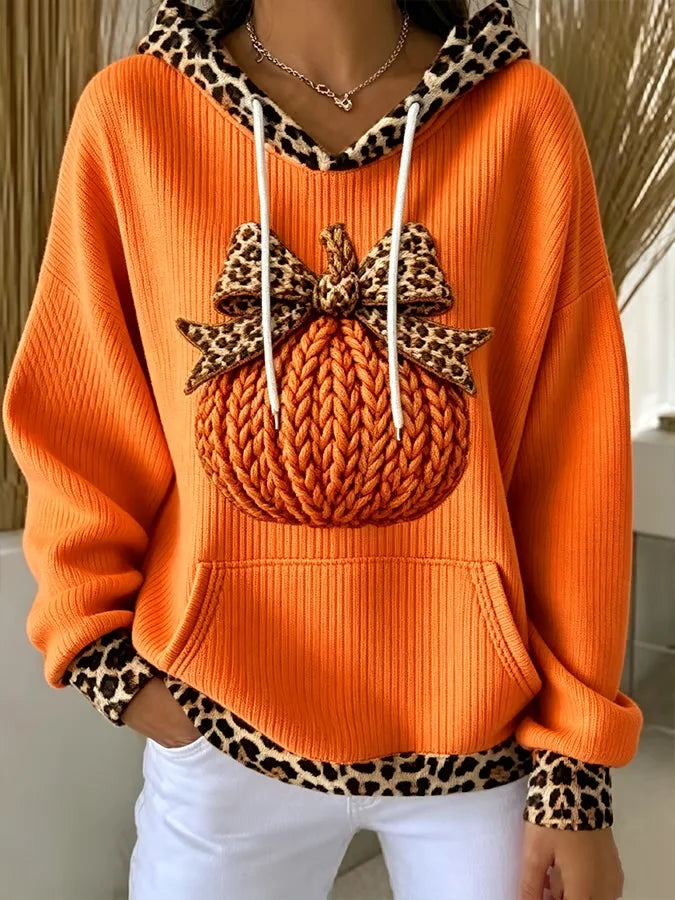 Brinley Leopard Trim Hoodie - Orange