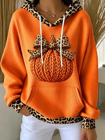 Brinley Leopard Trim Hoodie - Orange