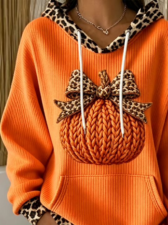 Brinley Leopard Trim Hoodie - Orange