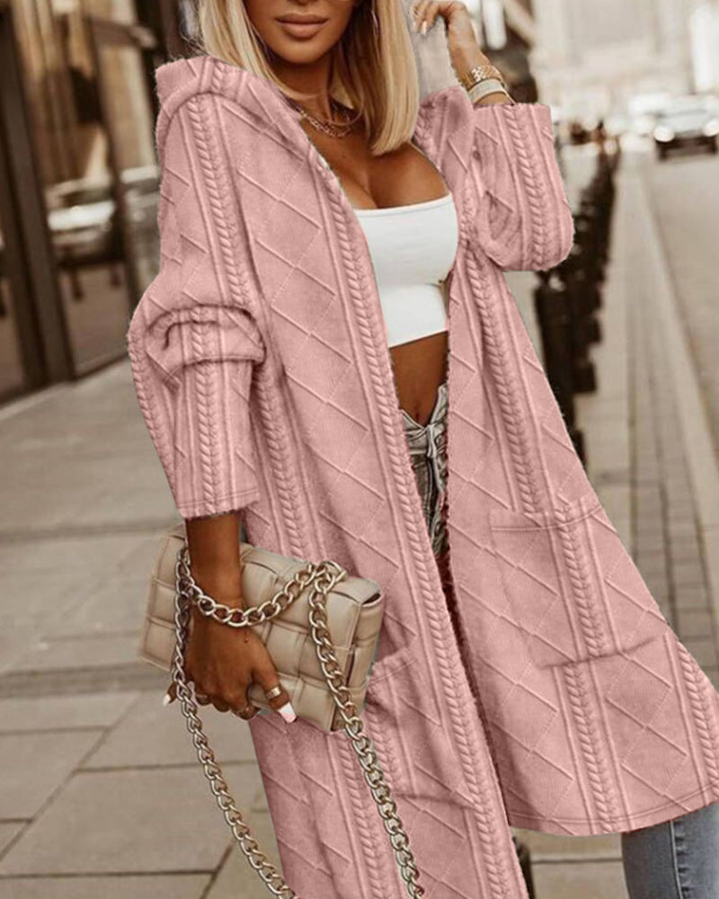 Briony Textured Hooded Longline Cardigan - Pink