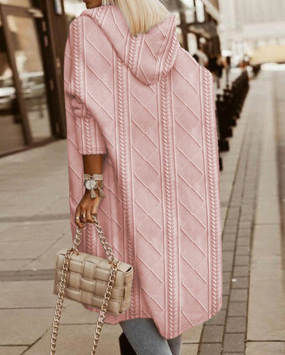 Briony Textured Hooded Longline Cardigan - Pink