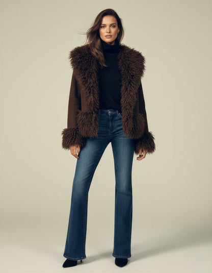 Brisa Faux Fur Trim Jacket - Brown