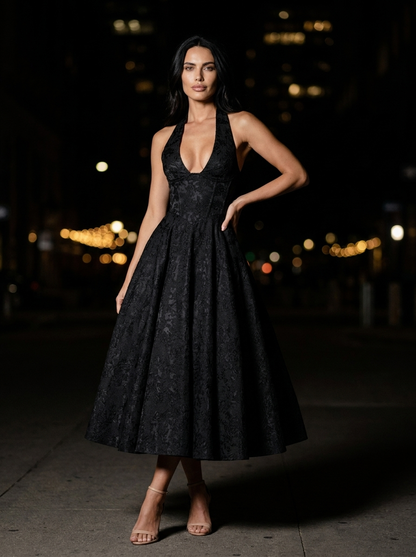 Bronte Halter Midi Dress - Black