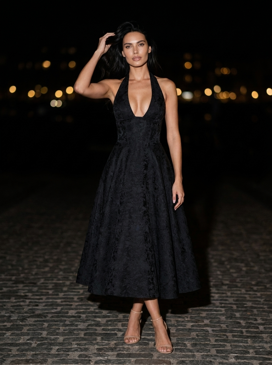 Bronte Halter Midi Dress - Black