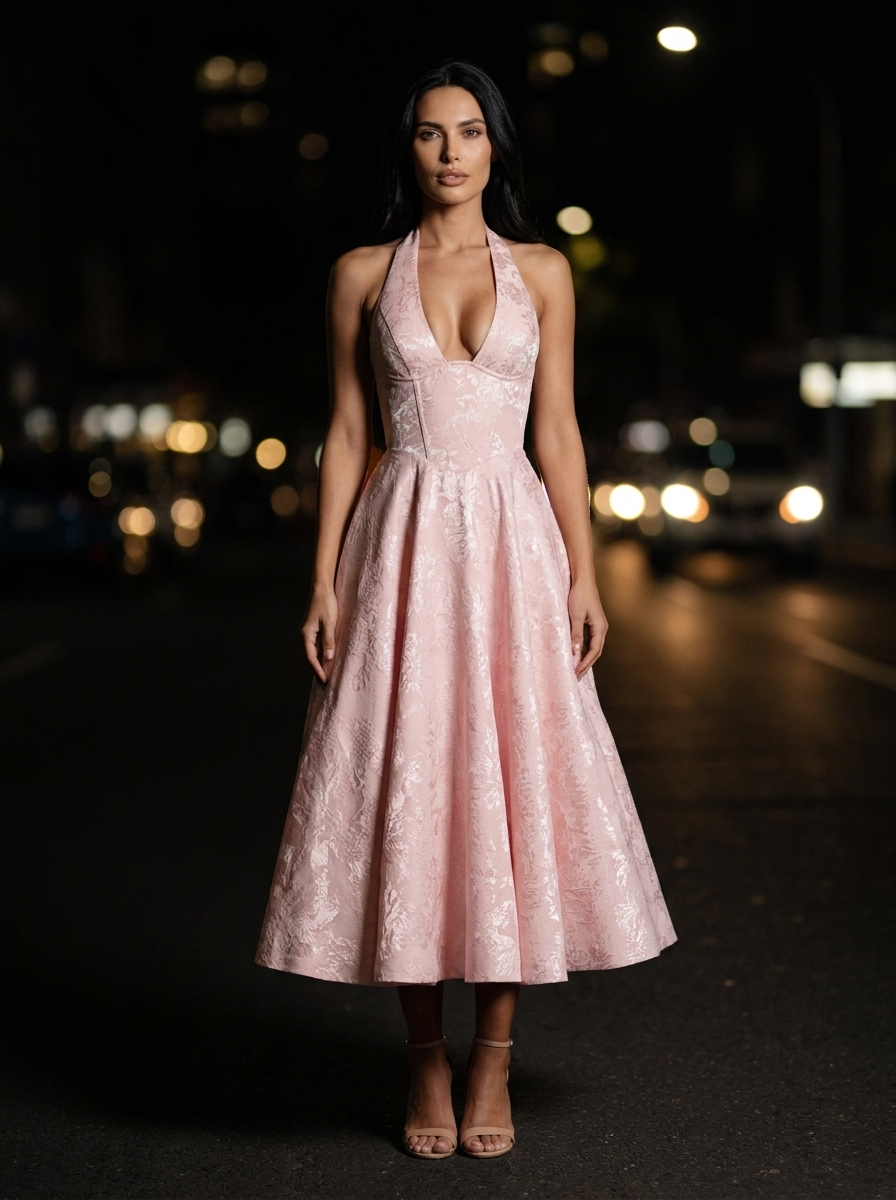 Bronte Halter Midi Dress - Blush Pink