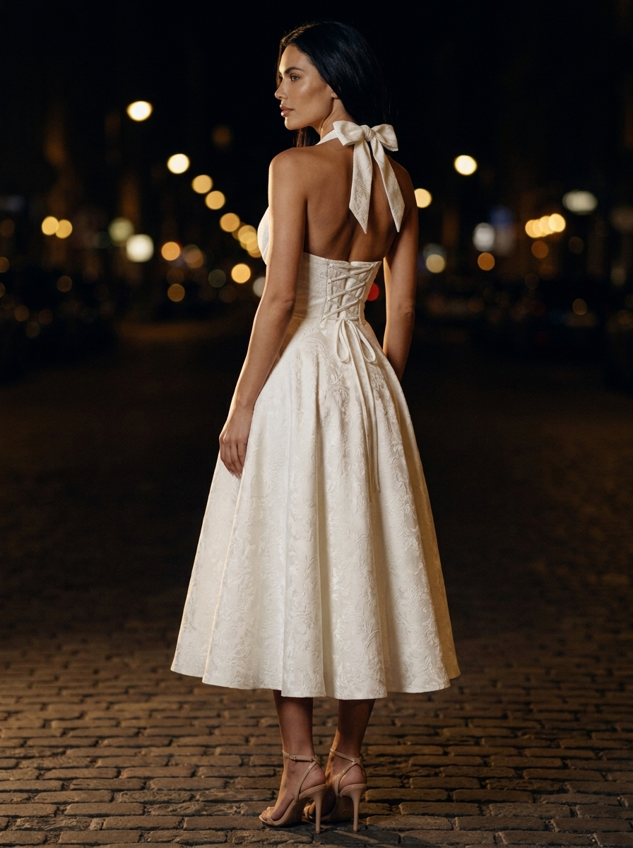 Bronte Halter Midi Dress - Ivory