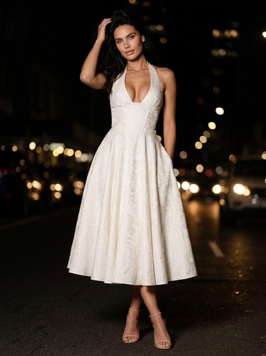 Bronte Halter Midi Dress - Ivory