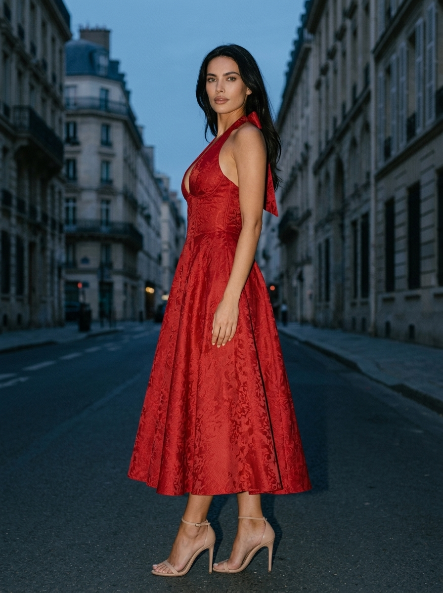 Bronte Halter Midi Dress - Red