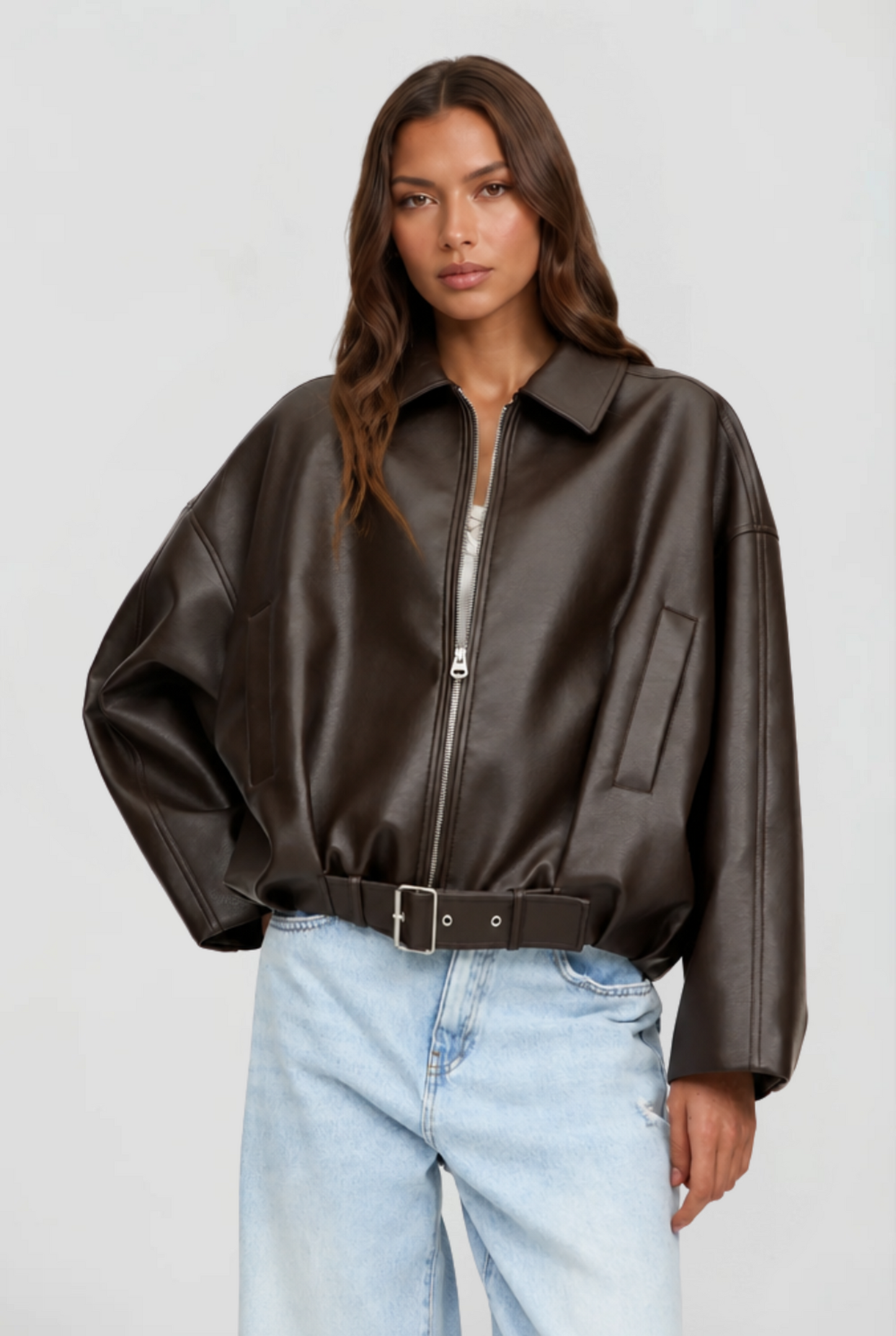 Brooke Oversized Belt Leather Jacket