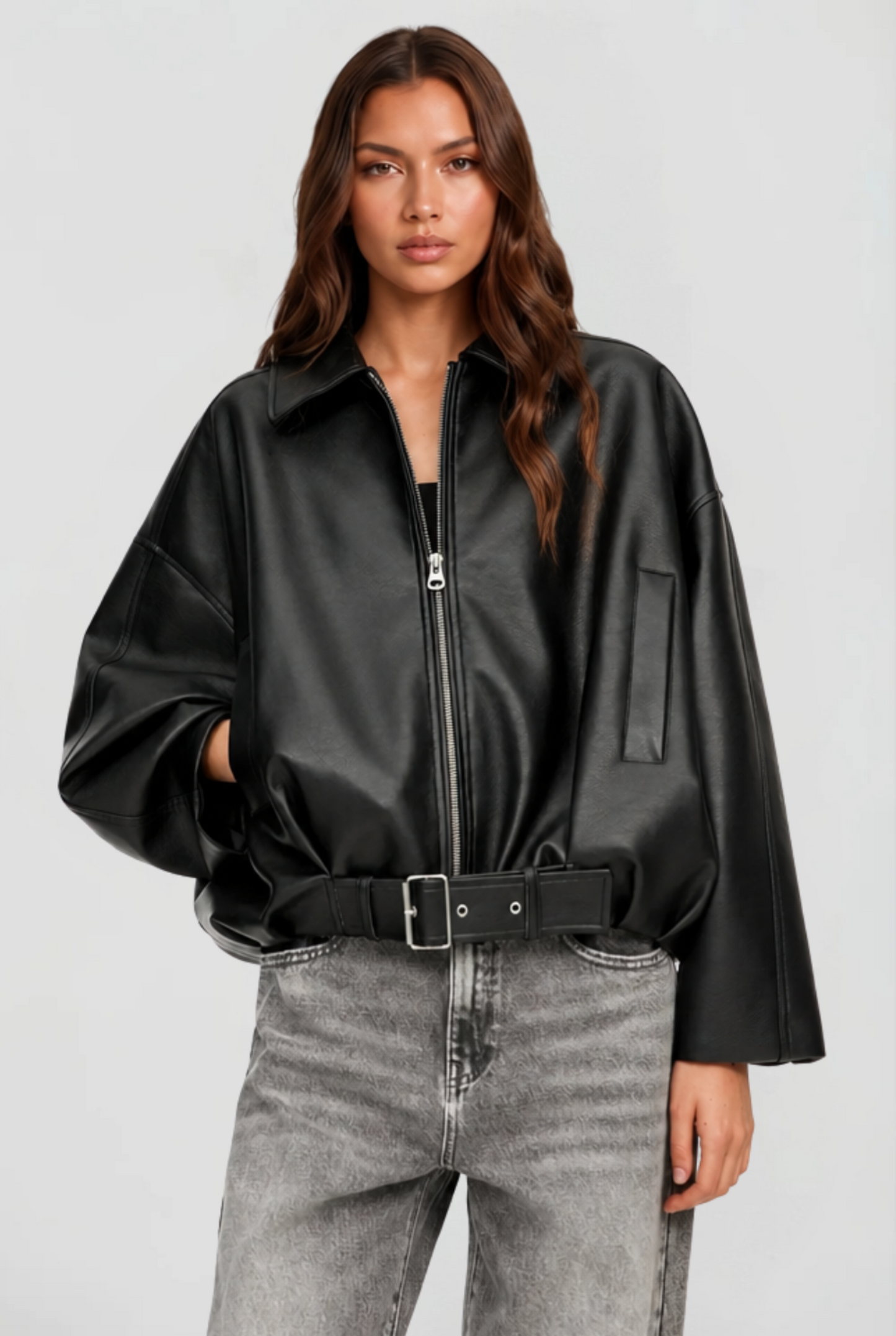 Brooke Oversized Belt Leather Jacket