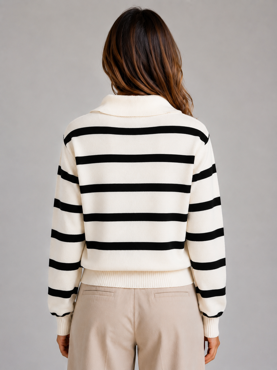Calantha Striped Half-Zip Sweater - Cream Stripe