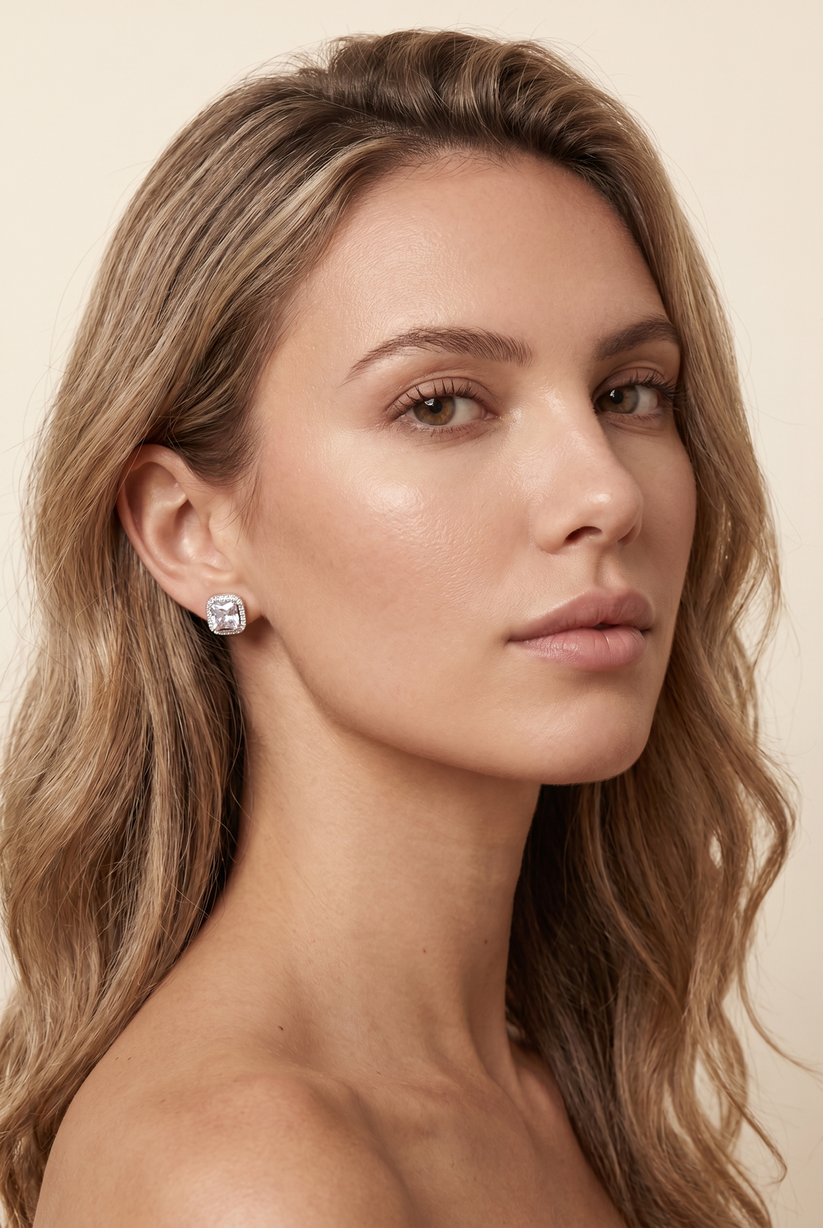 Calista Square Crystal Stud Earrings - Silver