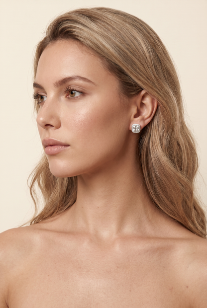 Calista Square Crystal Stud Earrings - Silver