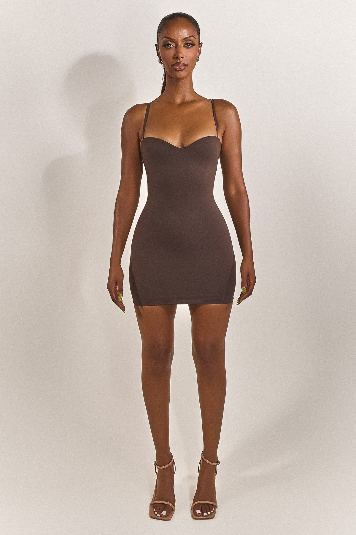 Calliope Sculpted Mini Dress - Brown
