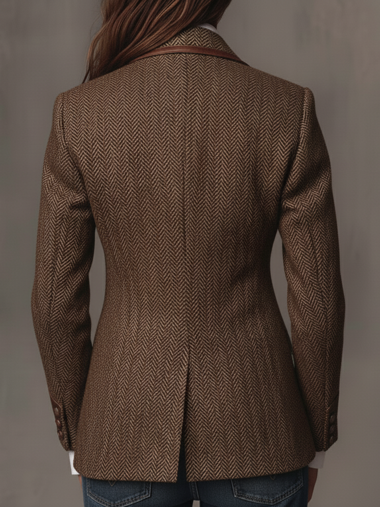 Camellia Herringbone Panel Blazer - Brown