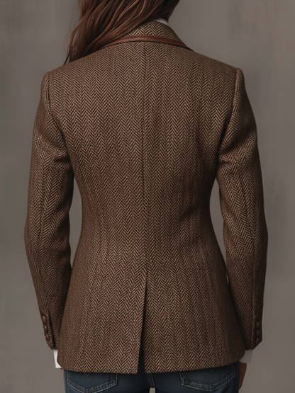 Camellia Herringbone Panel Blazer - Brown