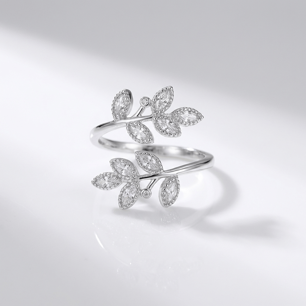 Caprice Leaf Wrap Ring - White