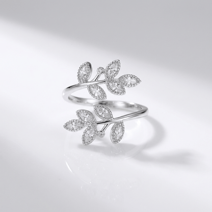 Caprice Leaf Wrap Ring - White