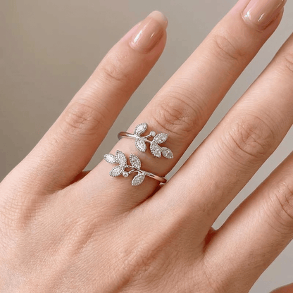 Caprice Leaf Wrap Ring - White