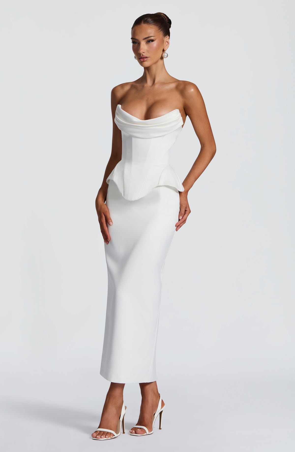 Carolena Satin Pencil Midi Skirt - Ivory