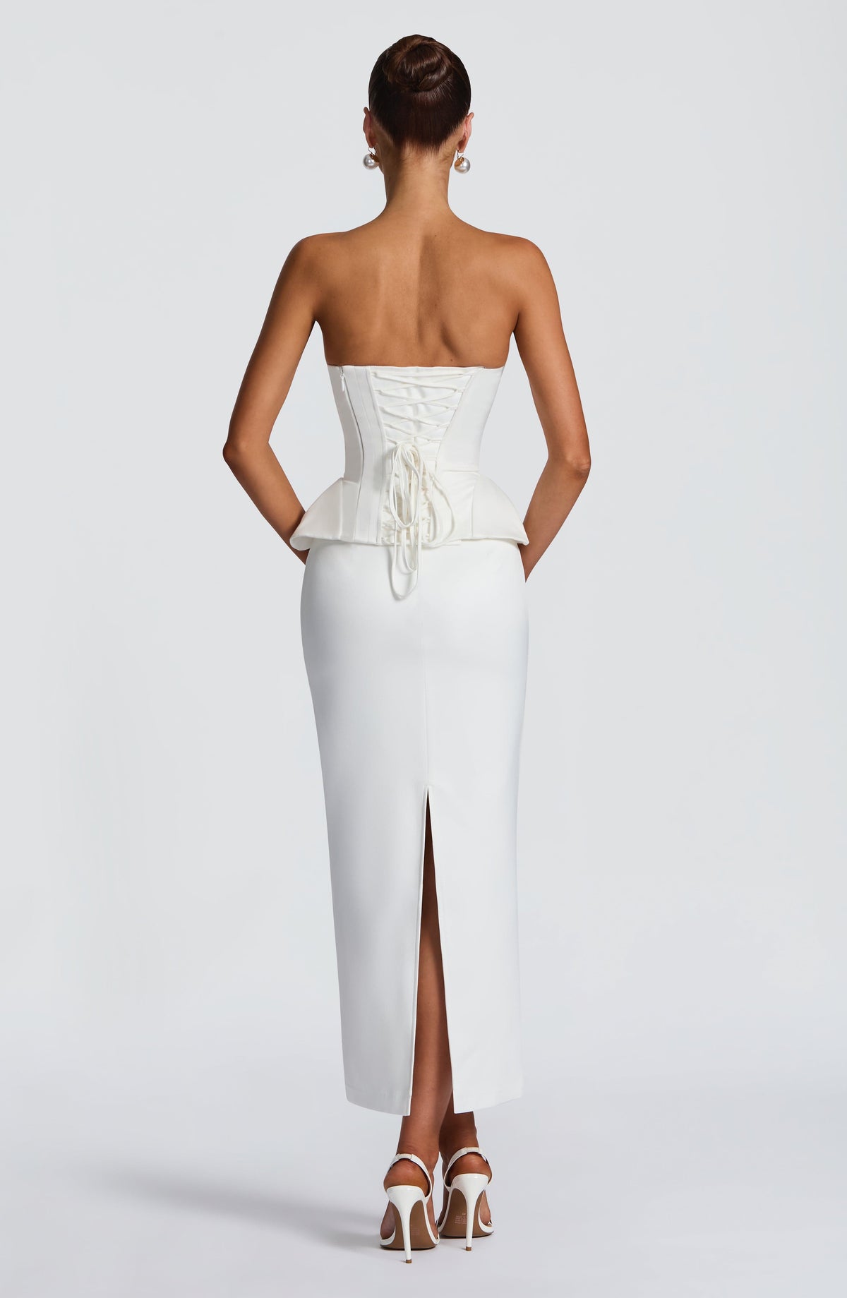 Carolena Satin Pencil Midi Skirt - Ivory