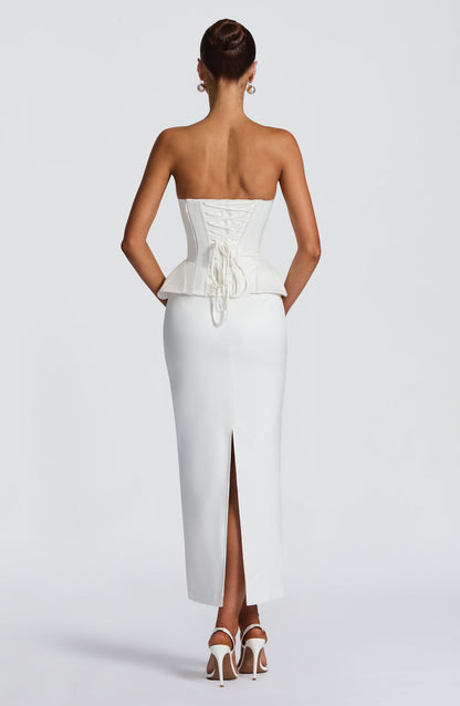 Carolena Satin Pencil Midi Skirt - Ivory