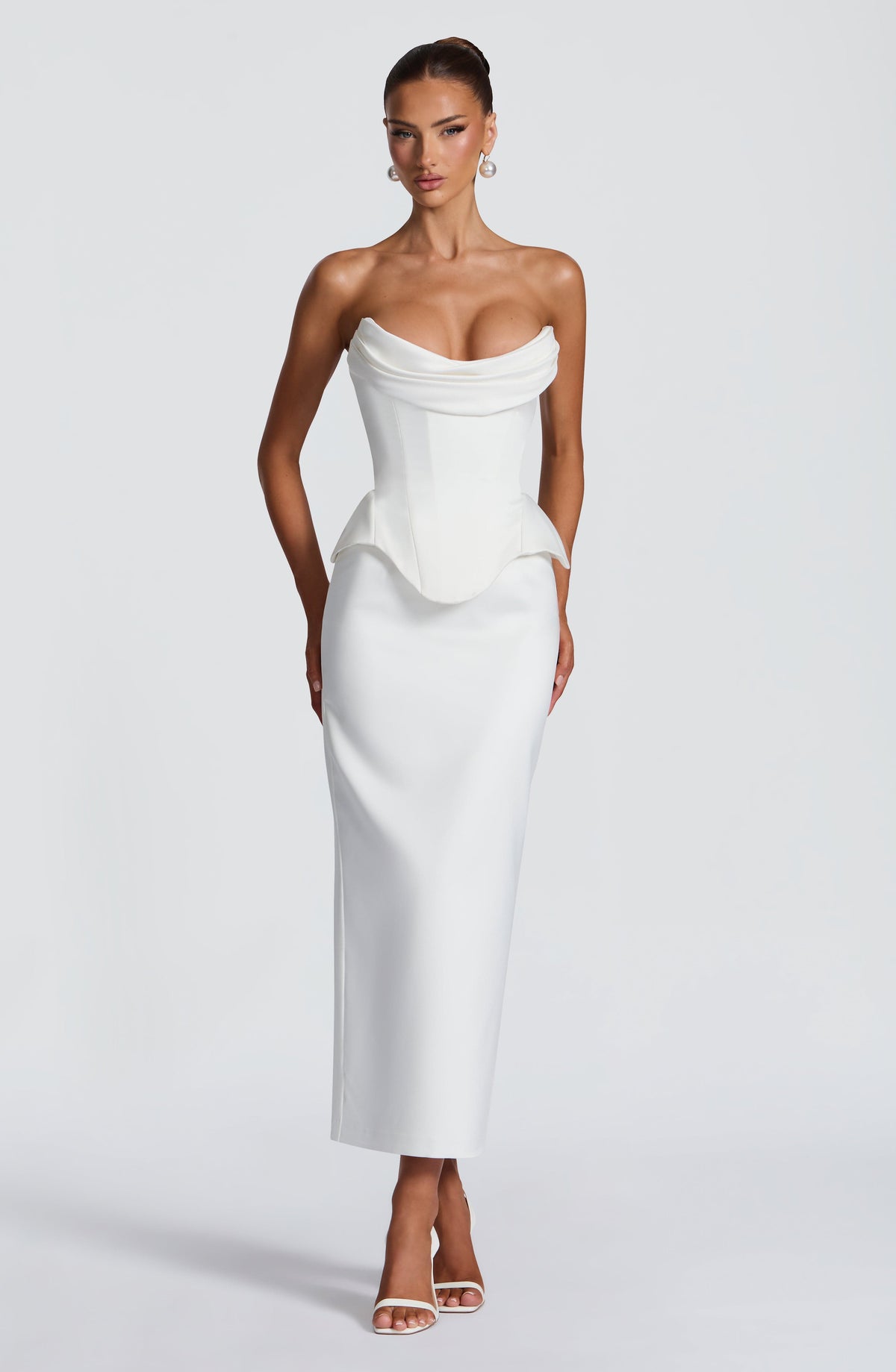 Carolena Satin Pencil Midi Skirt - Ivory