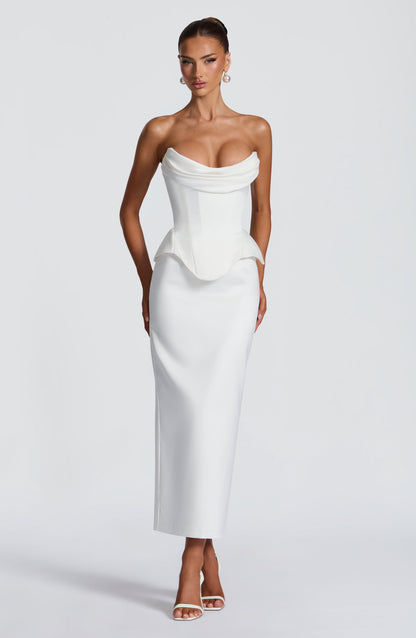 Carolena Satin Pencil Midi Skirt - Ivory