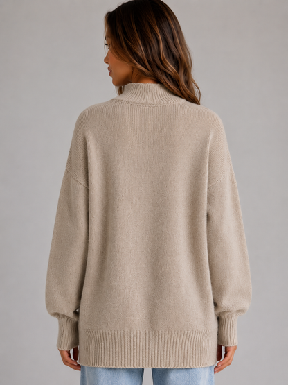 Carolina High Neck Longline Sweater - Beige