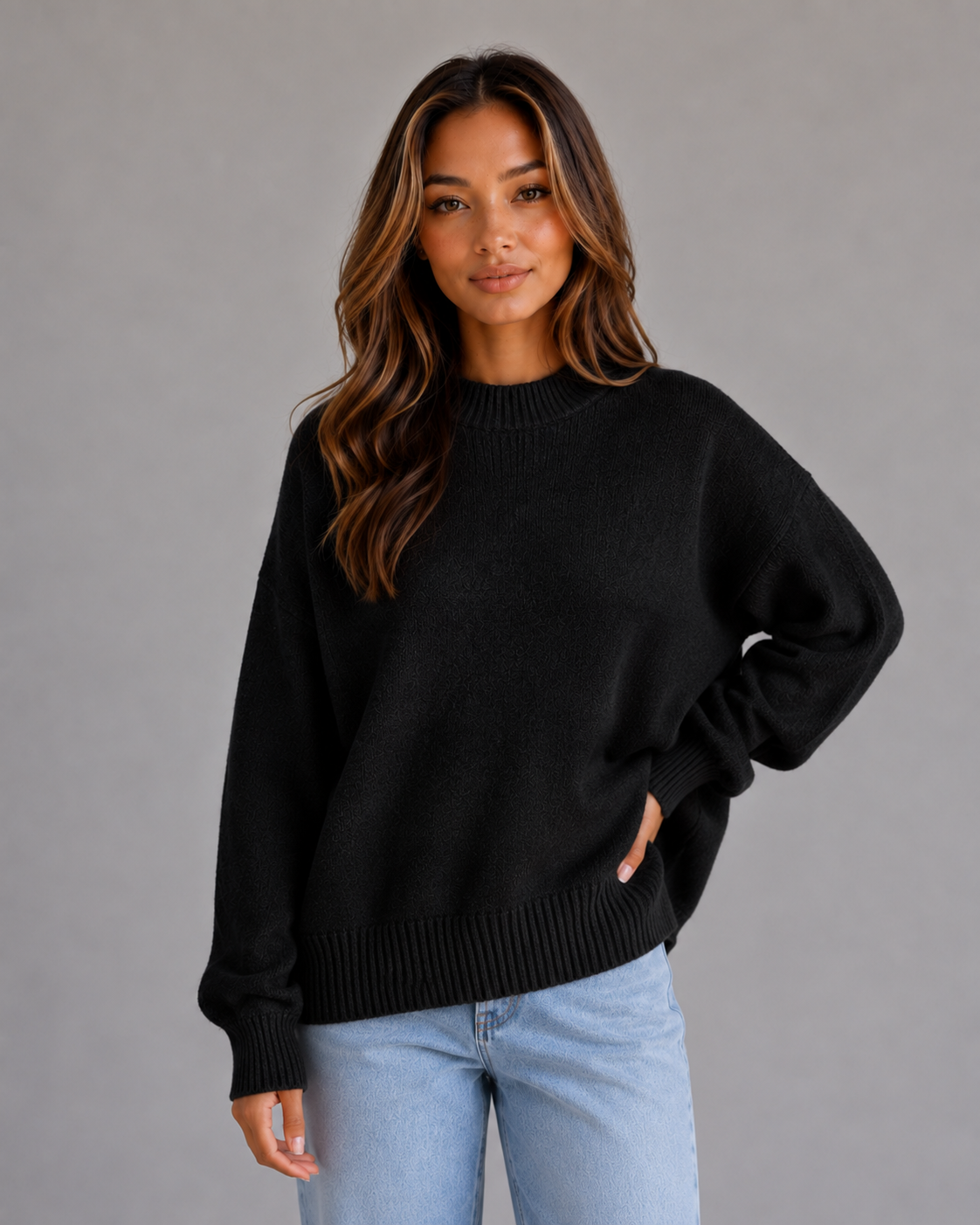 Carolina High Neck Longline Sweater - Black