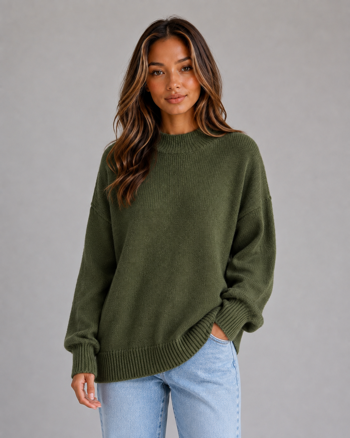 Carolina High Neck Longline Sweater - Dark Green
