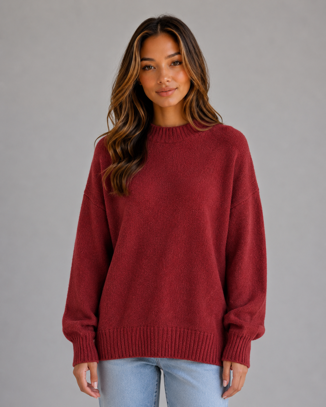 Carolina High Neck Longline Sweater - Red