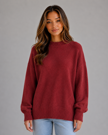 Carolina High Neck Longline Sweater - Red