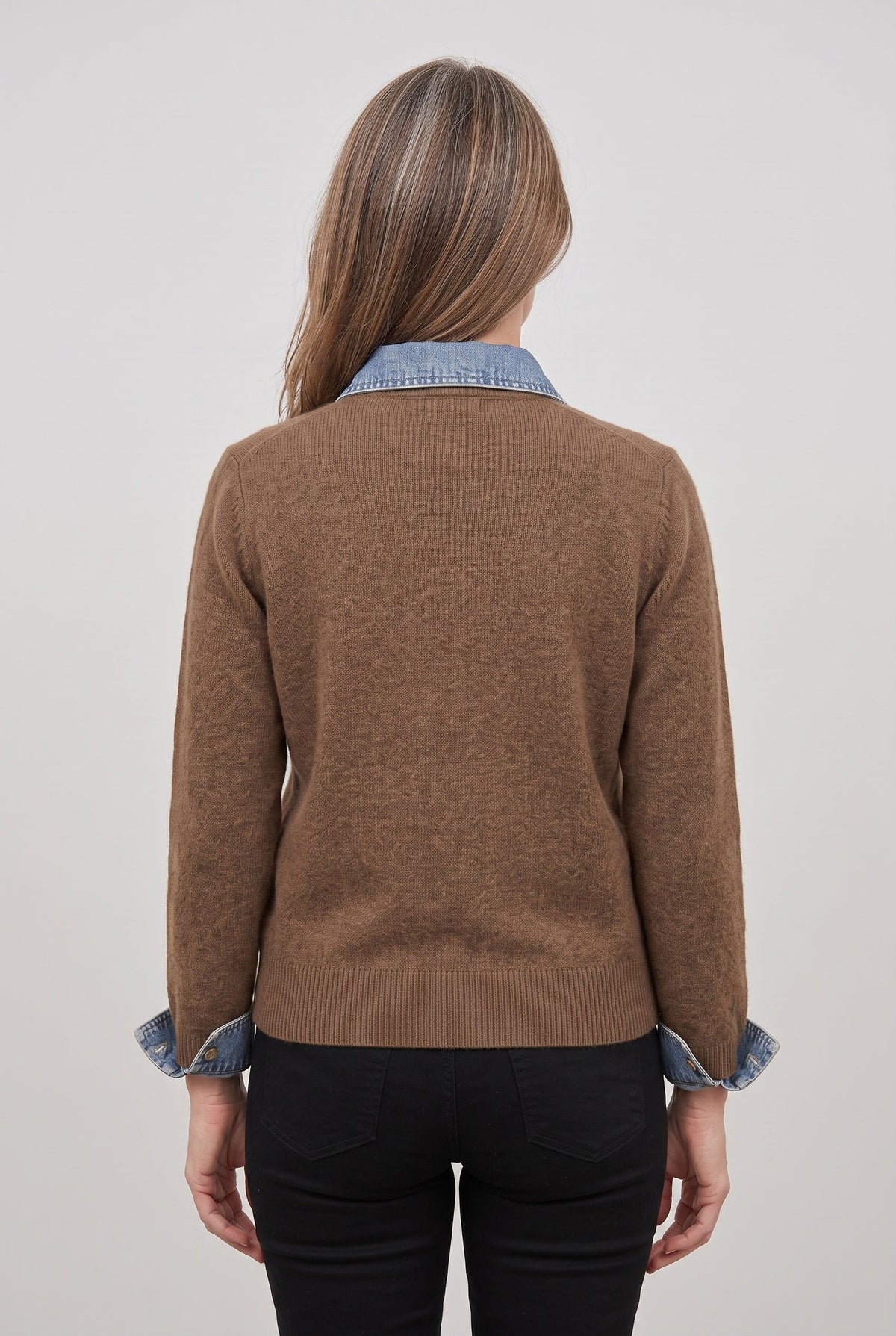 Cataleya Denim-Look Collar Cardigan - Brown