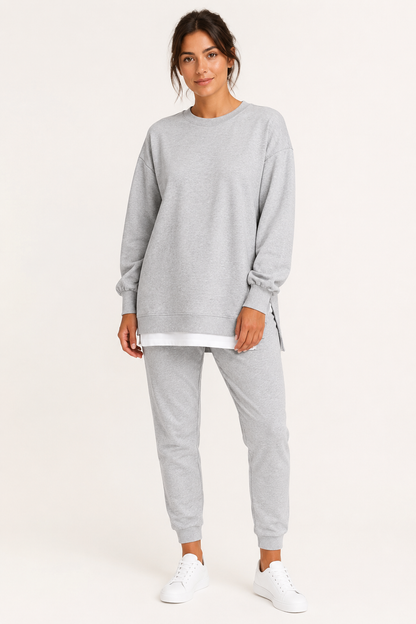 Cayla Side Slit Sweatshirt Jogger Set - Heather Gray