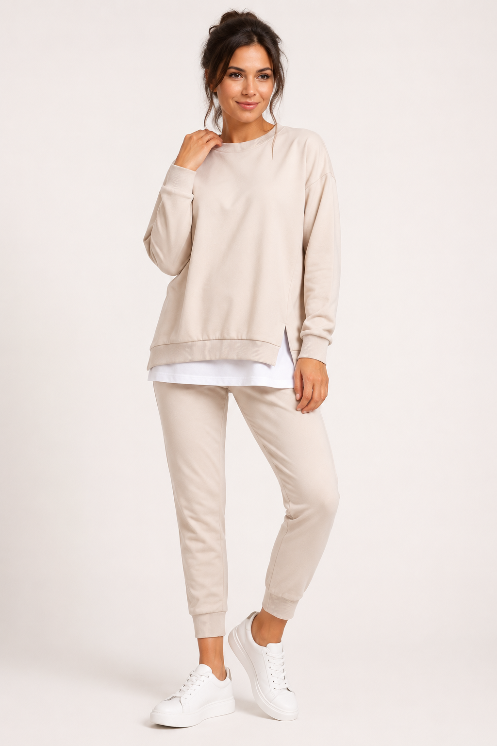 Cayla Side Slit Sweatshirt Jogger Set - Oatmeal