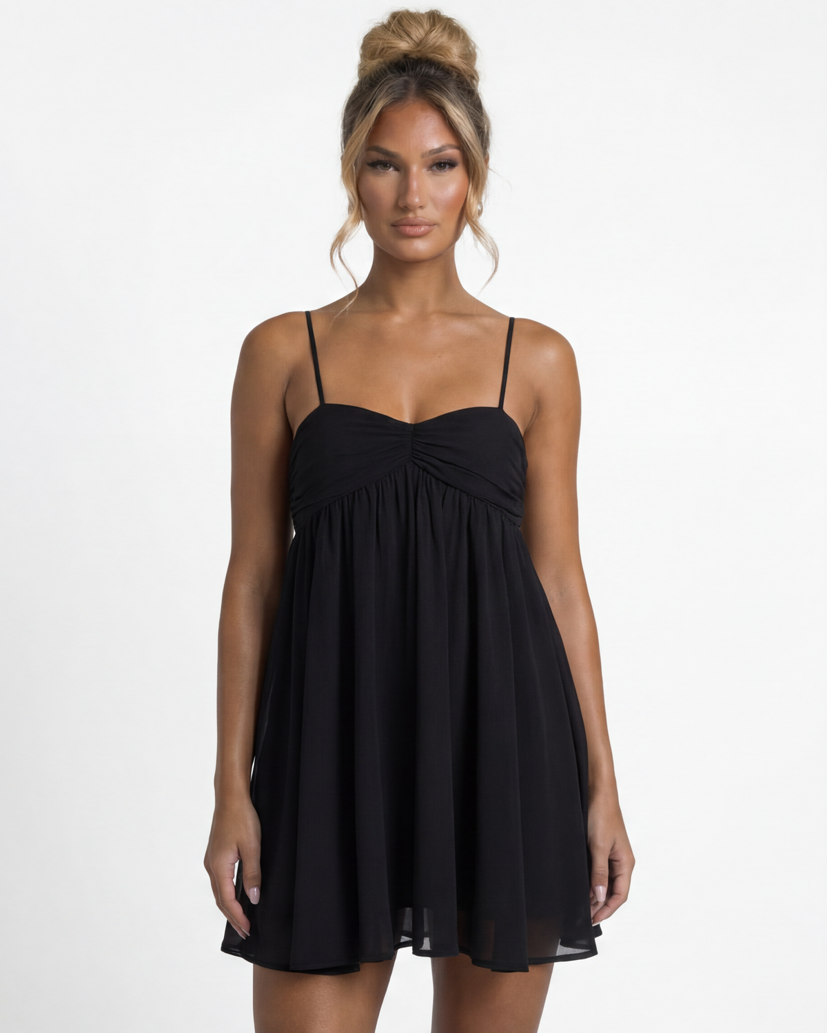 Cecily Ruched Bust Babydoll Mini Dress - Black