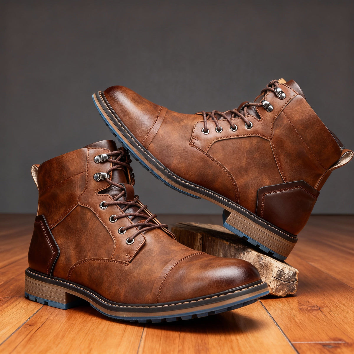 Cedric Cap Toe Lace-Up Boots - Chestnut Brown