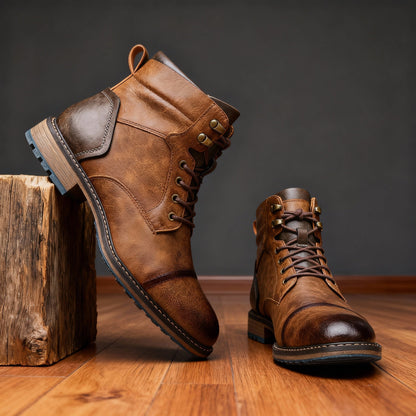 Cedric Cap Toe Lace-Up Boots - Dark Brown