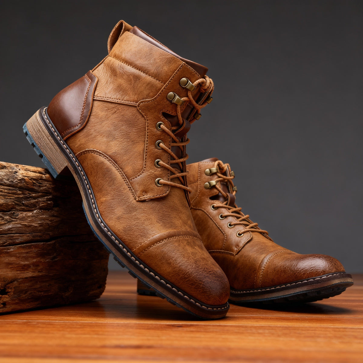 Cedric Cap Toe Lace-Up Boots - Light Brown
