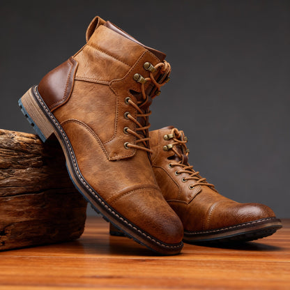 Cedric Cap Toe Lace-Up Boots - Light Brown
