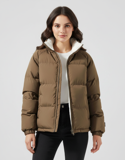 Celestia High Collar Puffer Jacket - Brown