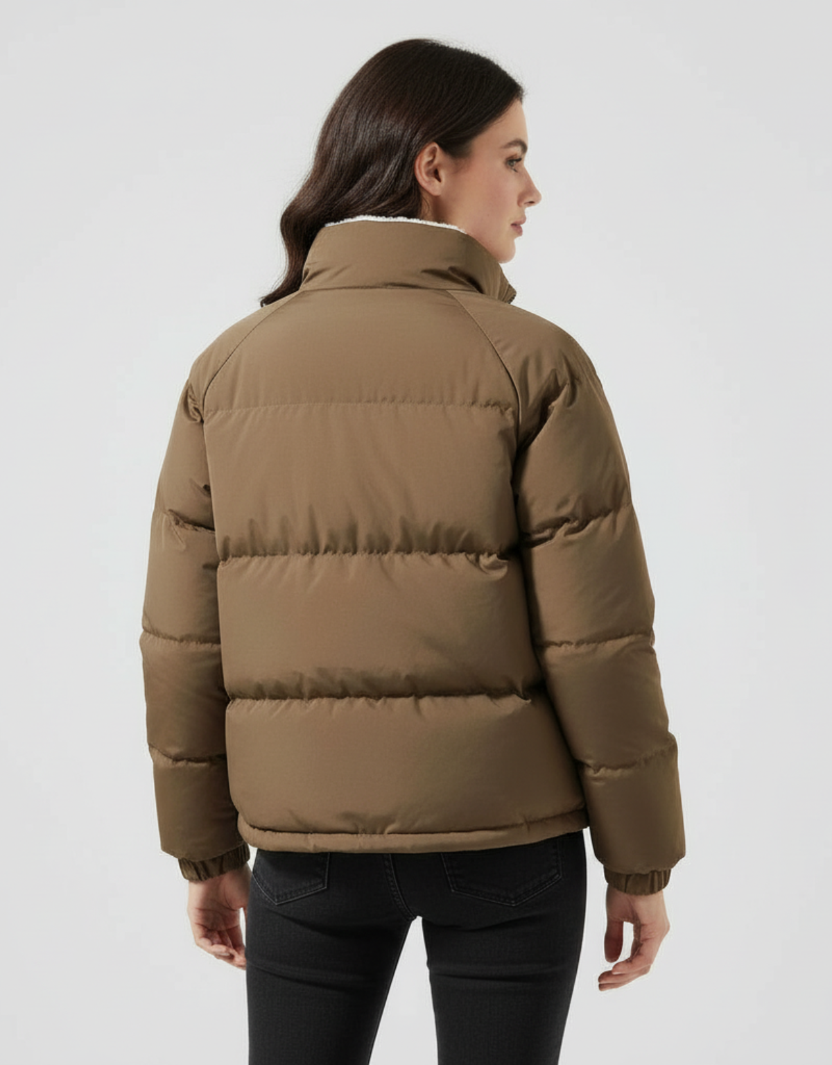 Celestia High Collar Puffer Jacket - Brown