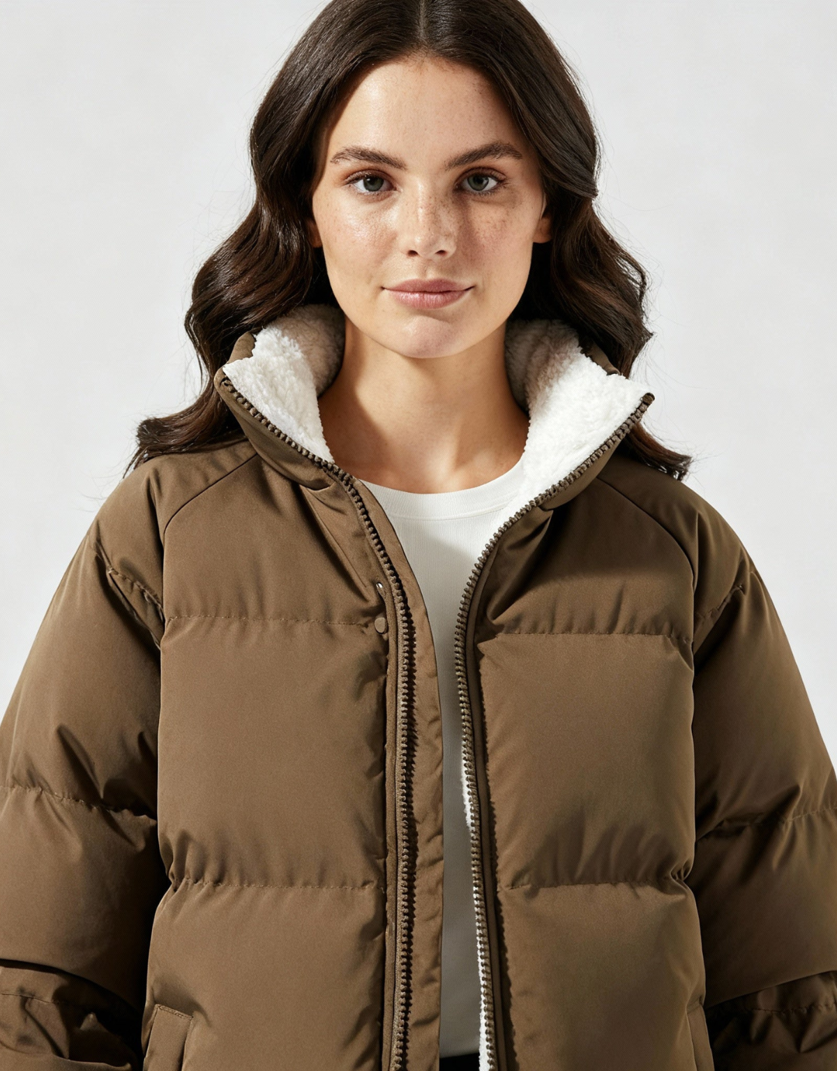 Celestia High Collar Puffer Jacket - Brown