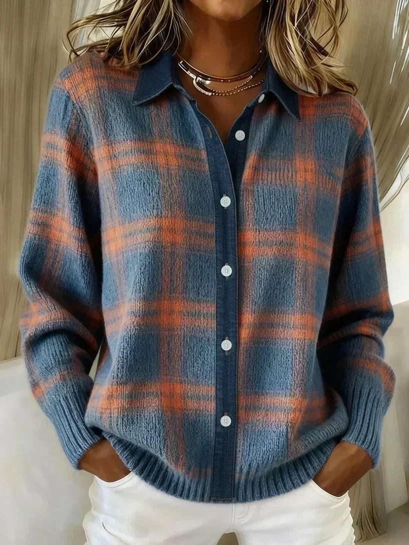 Chandra Plaid Button-Front Cardigan - Blue Plaid