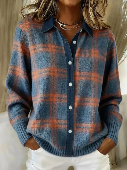 Chandra Plaid Button-Front Cardigan - Blue Plaid
