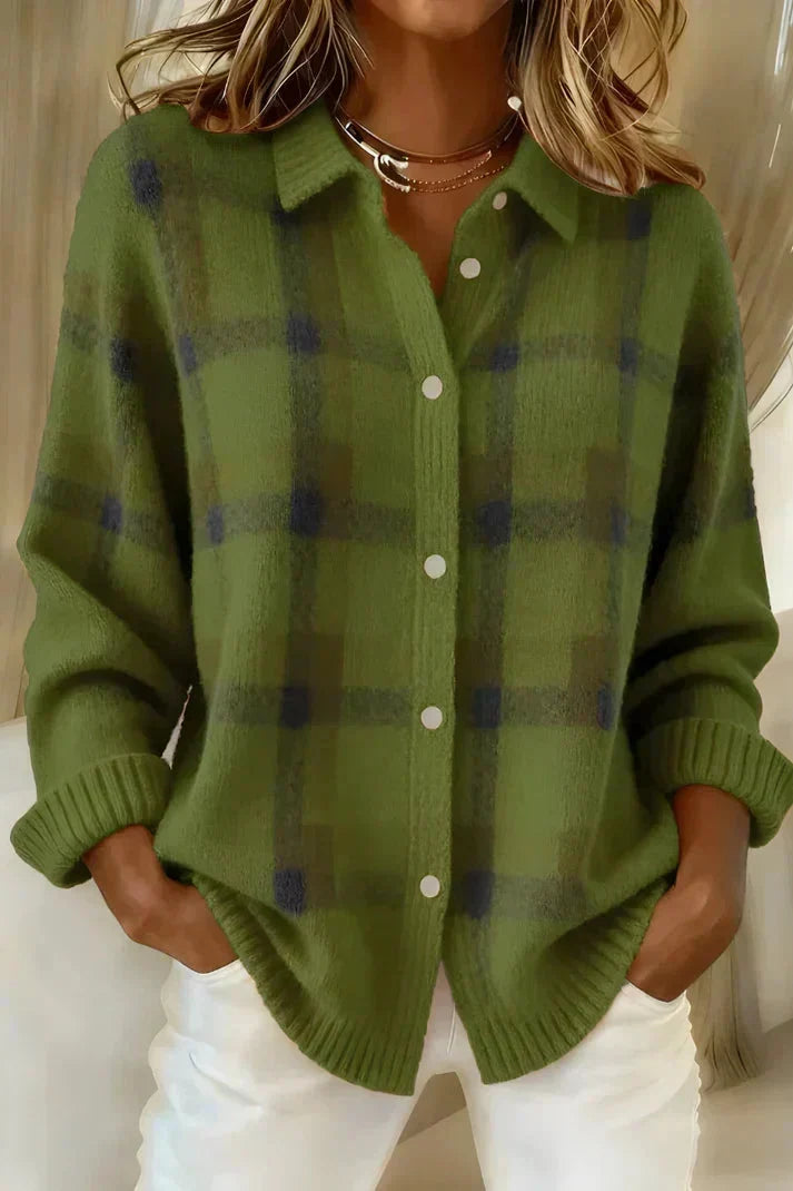Chandra Plaid Button-Front Cardigan - Green Plaid