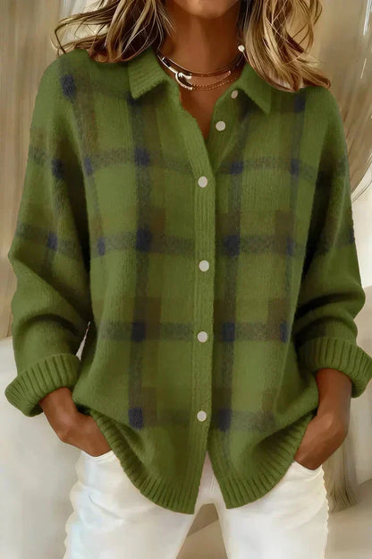 Chandra Plaid Button-Front Cardigan - Green Plaid