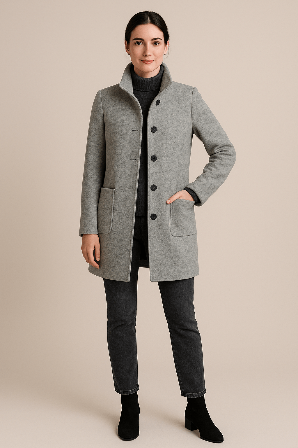 Charlotte High Neck Button Long Coat