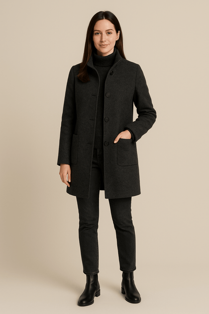 Charlotte High Neck Button Long Coat